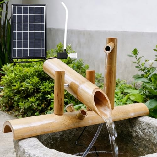 Japanese Rocking Water Fountain Solar Powered Bamboo Zen Garden Fountain with Water Pump Feng Shui Bamboo Water Fountain for Garden Patio Pond(30cm)