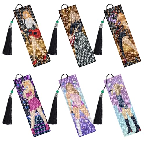 INCOK Singer Diamond Art Bookmarks - 6 Pcs DIY Pop Star Diamond Painting Bookmarks Kits Aesthetic Art Craft Festival Holiday Birthday Gift for Book Lovers Adult Beginners Fans Music Lover