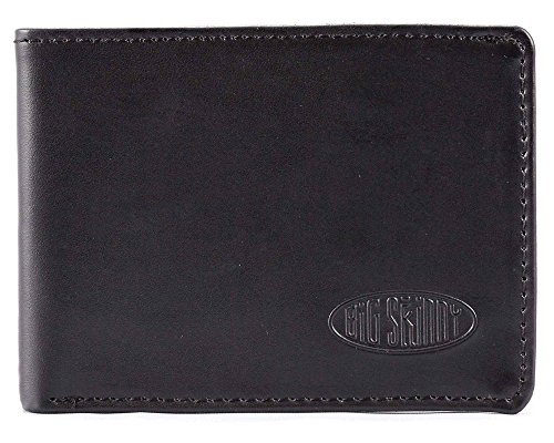 Big Skinny Men's Compact Sports Leather Bi-Fold Slim Wallet, Holds Up to 20 Cards, Black