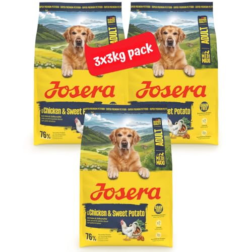 JOSERA Adult Huhn & Süßkartoffel (3 x 3 kg) | Premium Trockenfutter für ausgewachsene & sportliche...