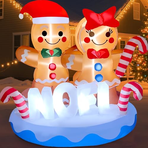 GIGLIM 6FT Christmas Inflatable Gingerbread Lover 6FT Gingerbread Man Couple Inflatable Christmas Outdoor Decorations Xmas Blow Up Decor with Built-in 8 LEDs for Yard Garden Lawn(with Storage Bag)