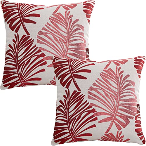 Tennove Cushion Covers 45x45cm Cotton Linen & Velvet Soft Throw Pillow Covers Set of 2 Decorative Tropic Leaf Pattern Square Cushion Cases Pillowcases for Couch Sofa Home Décor