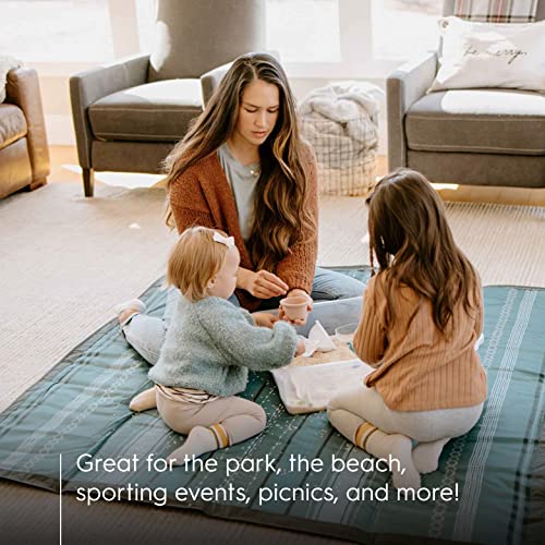 Image of Little Unicorn 5'x7' Outdoor Family Picnic & Beach Blanket | Durable & Water-Resistant Fabric | Compact Fold & Easily Wipes Clean | Zipper Pocket (Shoreline Stripe)