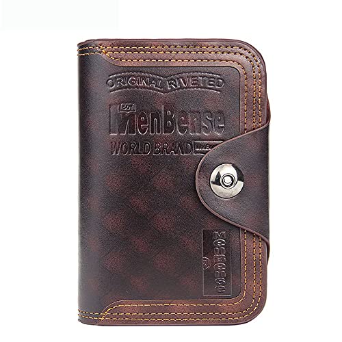 Men PU Leather Short Coin Purse Trifold Wallet Men's Clutch Money Bag Coin Purses Card Holders(Brown)