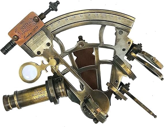 Brass Nautical Maritime Sextant for Office & Home Decor Rustic Vintage Sextant with Wooden Box 5" Inch