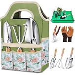 Kynup Garden Tools Set, 7-Piece Heavy-Duty Stainless Steel Gardening Set with Tote Bag, Non-Slip Ergonomic Wood Handle Gardening Tools, Garden Gifts for Women/Men