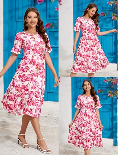 Image of STYLEWORD Womens Summer Casual Short Sleeve Flowy Midi Beach Dress