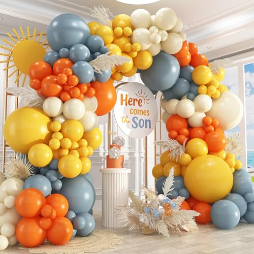 Image of Here Comes the Sun Balloon Garland Arch Kit,412pcs Different Sizes 18 12 10 5 Inch Here Comes the Son Balloon Arch Garland Kit for Boho Retro Here Comes the Son Baby Shower Decor