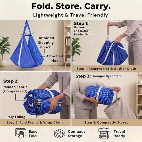 Image of Vparents Sleeping Essentials with Mosquito Net & Spring, Small Dot (Dark Blue)