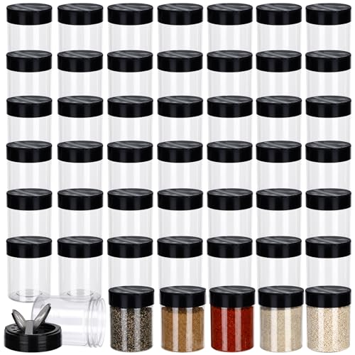 Yiyiring 50 Pack 6 oz Plastic Spice Jars with Black Cap Empty Clear Plastic Spice Bottle Containers Reusable Seasoning Jars with Shaker Lids for Kitchen Storing and Dispensing Salt Powders
