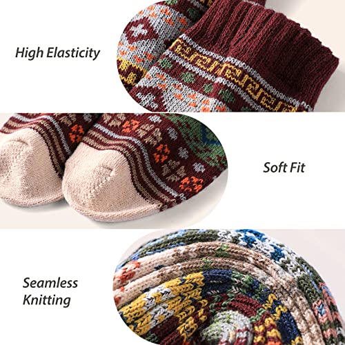 Wool Socks for Women - 5 Pairs Soft Cozy Knit Winter Warm Socks for Women Men4