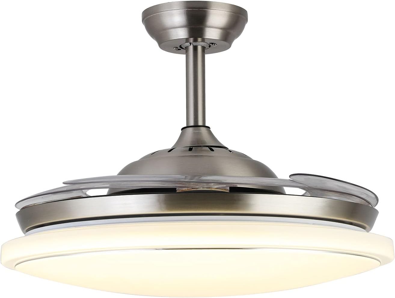 42 Inch Retractable Ceiling Fan with Light and Remote Control 3 Light color Change Invisible Blades Ceiling Fan Chandelier Modern LED Fandelier Ceiling Fan for Bedroom Living Room,36W,Silver