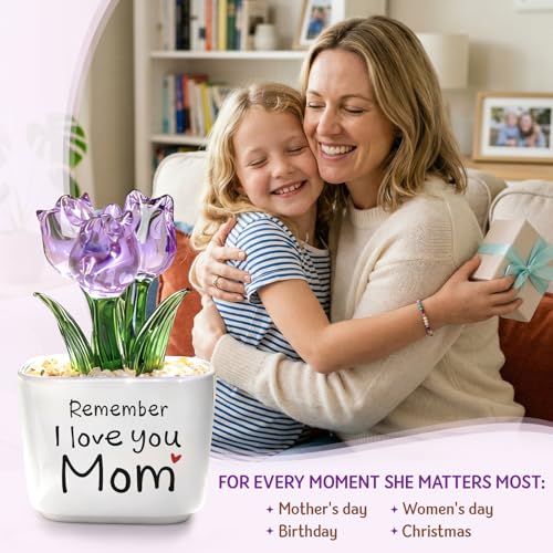 Birthday Gifts for Mom from Daughter Son - Mini Purple Glass Tulip - Image 5