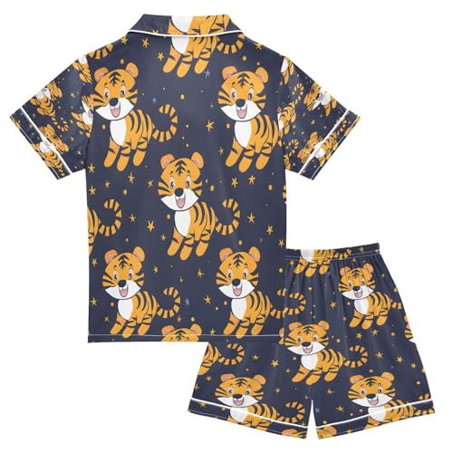 senya Pajama Sets Silky Button Down Nightwear Sleepwear Size 5-14 Years Cartoon Yellow Tiger2