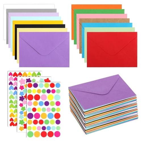 prota Briefumschläge Bunt 120 Stück Farbige Umschläge Farbige Briefumschläge 15 Farben Aufkleber Kleine Umschläge mit 3 Blatt für Einladungskarten Hochzeit Geburtstag