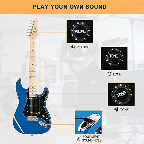 Image of GLARRY Full Size Electric Guitar for Music Lover Beginner with 20W Amp and Accessories Pack Guitar Bag (BLUE, 39 inch Right Handed)