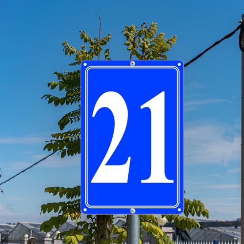 Image of Premium Aluminum Number Signs 21, Metal 12 inch X 8 inch Blue Numbered Signs Outdoor for Parking Lots, Floor, Dock, Court, Aisle, Field, High Visibility, No Fade, Weather-resistant