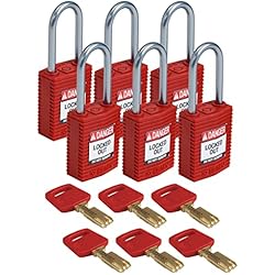 Candado Brady Rojo Brady CPT-RED-38AL-KD6PK SafeKey Candado, rojo, 3 pulgadas de alto x 1.25 pulgadas de ancho x 0.75 pulgadas de profundidad