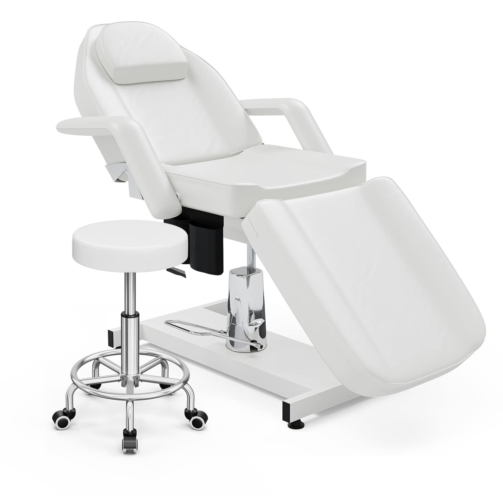 OKAKOPA Hydraulic Facial Bed W/Stool, Swivel Height Adjustable Hydraulic  Tattoo Chair Spa Bed Facial Chair Spa Chairs W/Heavy Duty Pump (White