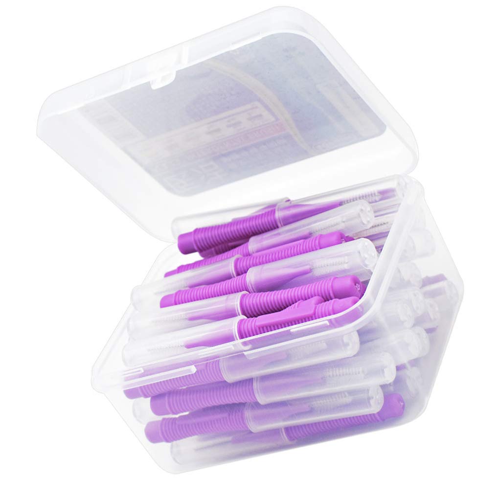 Juego de 5 cepillos interdentales de cabeza de hilo dental de mano para exteriores, herramienta de higiene bucal para el hogar, vacaciones, color morado, 1,2-1,5 mm