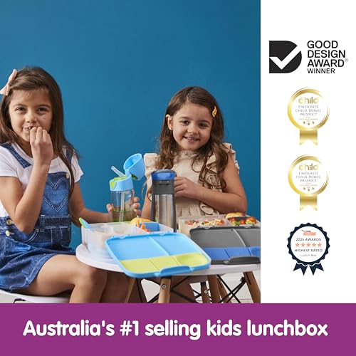 Image of b.box Lunch Box for Big Eaters All Ages - 8.5 Cup Leak Proof Bento Box with 4 Compartments, School Lunch Container with Ice Pack, Dishwasher Safe, BPA-Free, PFAS-Free - Blue Slate