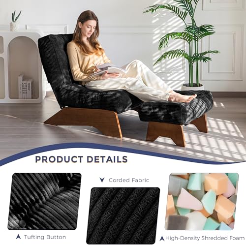 Image of MAXYOYO Accent Chair with Ottoman, Lounge Chair with Adjustable Backrest | Tufted Living Room Chair Upholstered Lounge Chair with Footrest Set, Modern Chair for Reading Room, Black