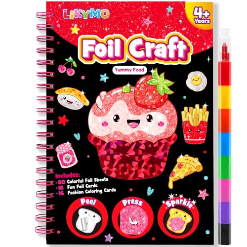LIKYMO Foil Art for Kids - Foil Craft Book Art and Craft for Kids DIY Creative Activity Gifts for 4 5 6 7 8 9 Year Old Girls Boys (Dessert)
