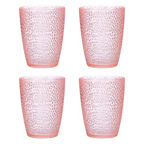 sourcing map 10oz Acrylic Drinking Glasses, 4Pcs Plastic Reusable Tumblers Drinkware Unbreakable Water Glasses Cup Stackable & Dishwasher Safe for Home Outdoors Restaurant, Pink