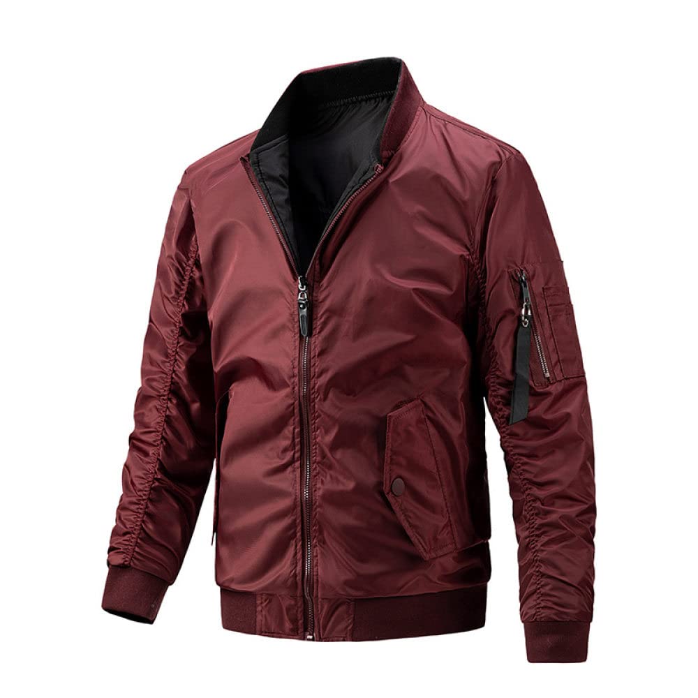 Parka Homme,Blouson Aviateur Chaud d'hiver pour Hommes Mode Court Rouge Réversible Vestes Matelassées D'Extérieur Fermeture À Glissière À Col Montant Manteaux Parka Rembourrés Matelassés Vê