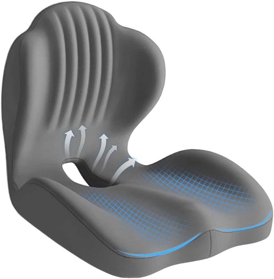 HoldOneLight Ergonomic Memory Foam Seat Cushion, For Office, Car, Gaming & Dining Chairs, Sciatica, Tailbone & Coccyx Pain Relief, Lumbar & Lower Back Support (Gery03) โ image 1