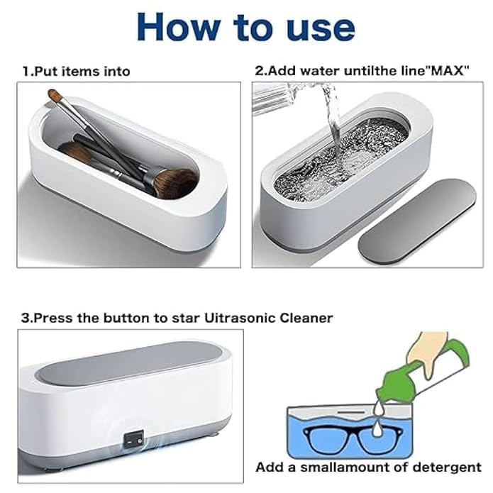 Image of Ultra Sonic Jewellery Cleaner, Ultrasonic Cleaner Machine, Ultrasonic Glasses Cleaner, 360 Professional Low Noise Portable USB Cleaning Machine for Glasses Jewelry