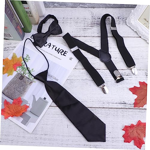 3Pcs Suspenders Set with Bow Tie and Necktie Solid Color Elastic Strap Braces for Boys and Comfortable and Stylish Accessories for Formal Occasions3