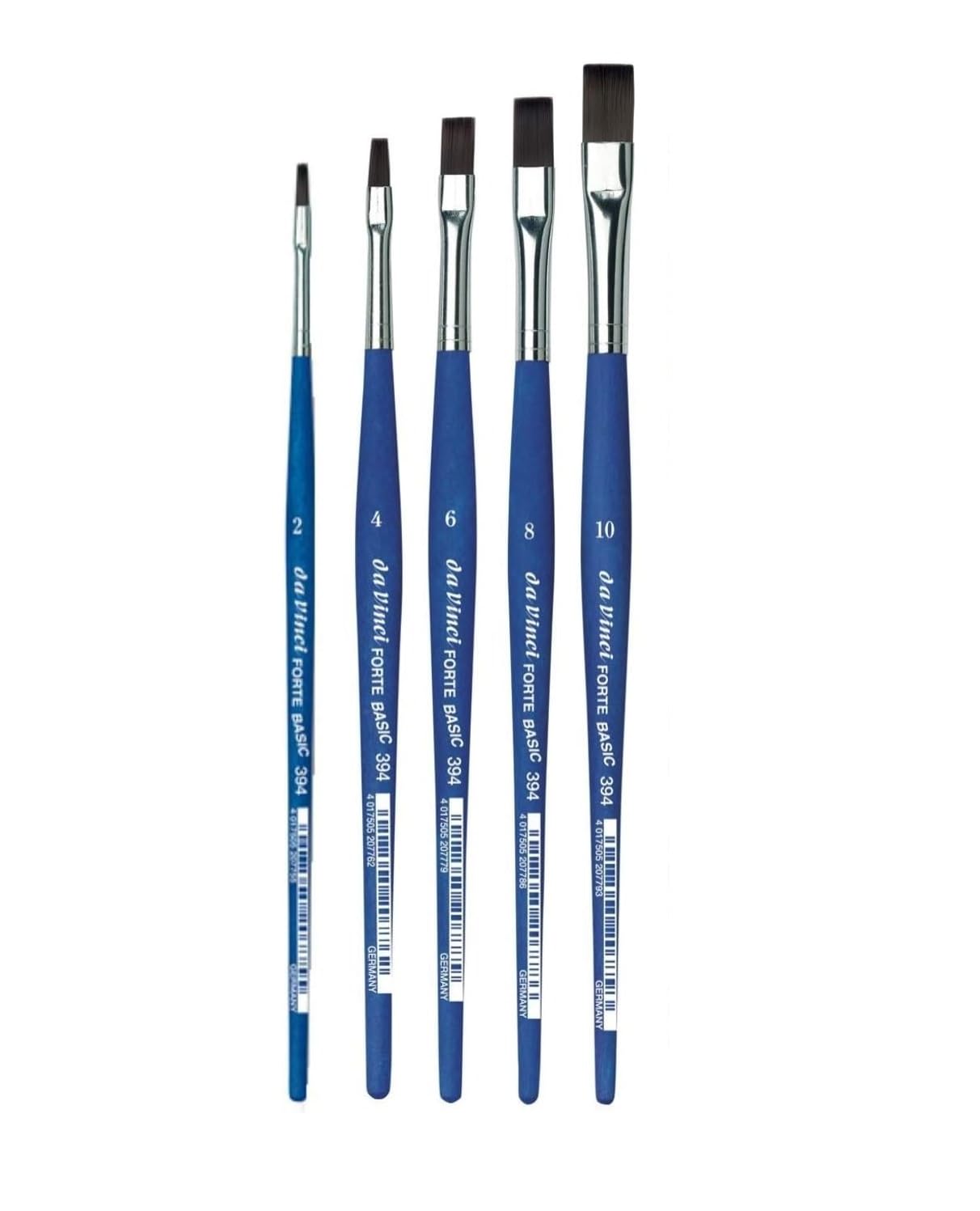 da Vinci Série 394 Brosse Plate, Fibre synthétique, Bleu Mat, Set 5 pcs,NO. 2, 4, 6, 8,10
