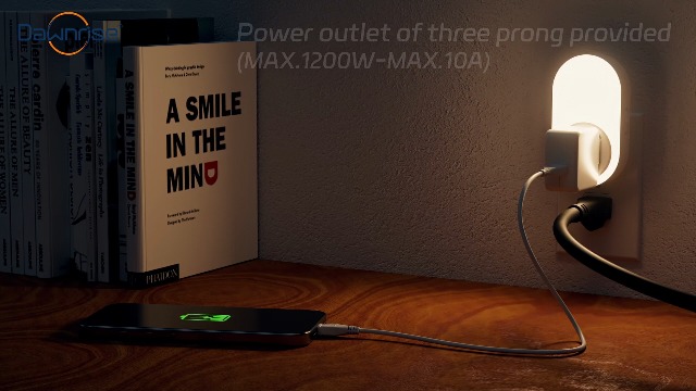Image of Dawnrise Night Lights Plug Into Wall, Dusk to Dawn Sensor Night Light with Power Outlet, CCT 2200K or 4000K, 5Lm or 20Lm Adjustable Brightness for Bedroom, Kitchen, Living Room, Office, 2PK