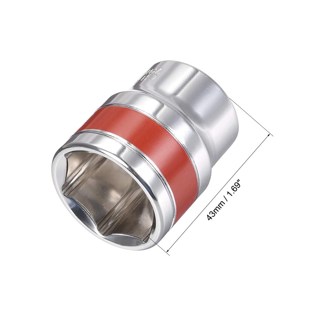 TOP-VIGOR 1/2-Inch Drive by 27mm Shallow Socket with Red Band, Cr-V Drive Socket, 6-Point, Metric for Auto Repairing and Household - Image 2