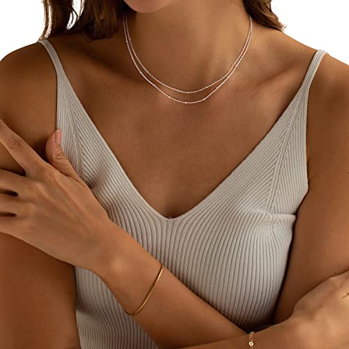 MBW Layered Necklaces for Women, Dainty Silver Plated Snake Twist Rope Chain Necklace for Women Simple Herringbone Thin Snake Chain Satellite Choker Necklace Silver Jewelry Set Gifts for Women Girls3