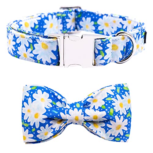 Maca Bates Daisy Flower Dog Collar with Bow Bowtie for Dogs Adjustable Breakaway Puppy Summer Bows Tie Bloom Flowers Collars Birthday Gift for Small Medium Large Girl Male Female Boy Puppies Pets