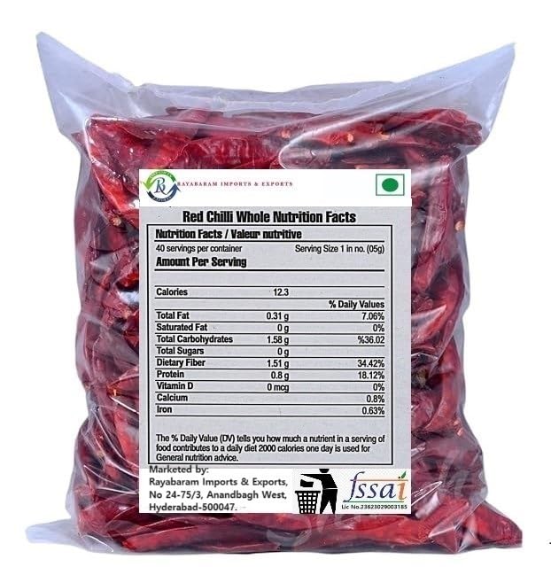 RAYABARAM IMPORTS & EXPORTS Dry Red Chillies Whole - 100 Gms | 100% Pure and Natural | Ideal for Cooking, Seasoning, and Health Benefits (B0D9452S5C) Amazon Price History, Amazon Price Tracker