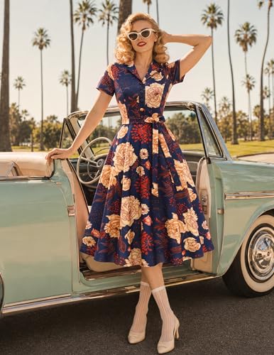 Image of Wedtrend Women's Vintage Tea Dress, Short Sleeve Cocktail Party Dress Work Church Casual Dress