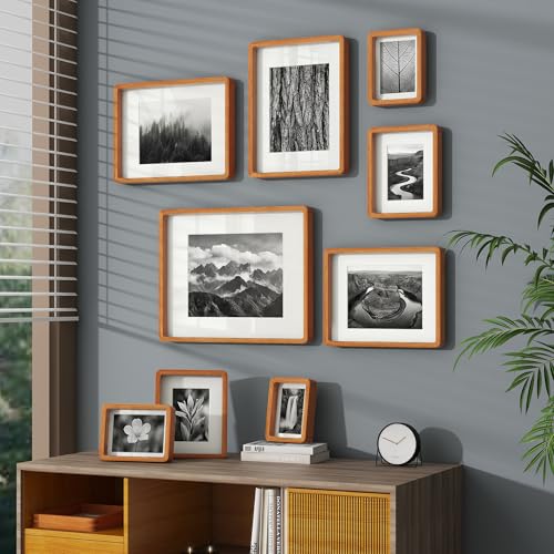 Image of 4x6 Picture Frame, USA-Sourced Natural Teak Wood Photo Collage Frame with HD Tempered Glass, Modern Simple 4 x 6 Wooden Frame Matted to 3.5x5, Gallery Wall Frames for Art, Wall or Tabletop Display