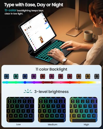 Image of typecase Edge+ Keyboard Case for iPad Air 13 inch(M4 /M3 /M2, 2026 /2025 /2024) & iPad Pro 12.9 inch(3 /4 /5 /6th Gen), Ultra-Slim Detachable Case, Portrait & Typing Modes, 11-Color Backlight, Magnetic Stand, Black