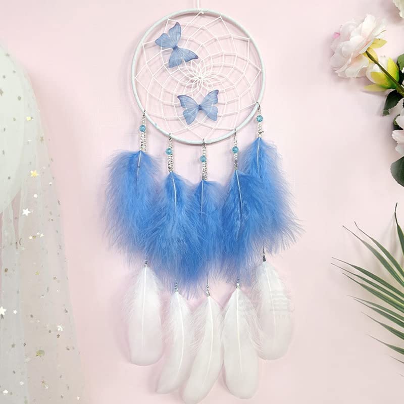 Girls Blue Butterfly Dream Catcher Wall Decor, DreamCatchers Wall Hanging Ornaments for Bedroom Home Decor Festival Gift