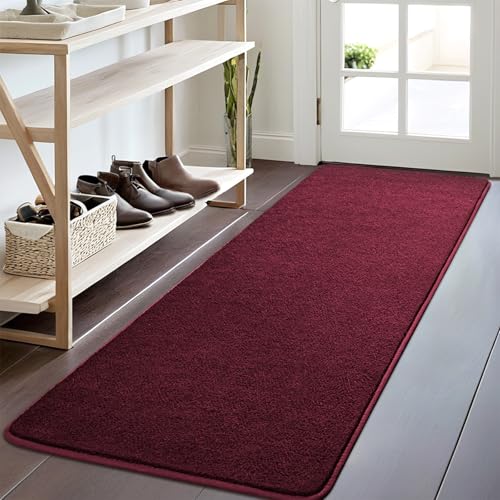 Tapete corredor 2x6 pies rojo Burgundy, antideslizante miniatura 3