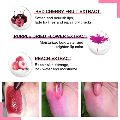 Bingbrush 3 Pcs Red Cherries Flower Peach Color Changing Lipstick Queen, Ph Mood Long Lasting Labiales Moisturizer Lip Gloss Lip Balm Tinted Magic Lip Stain Glossly Makeup Lipstick Set For Women #TOP1
