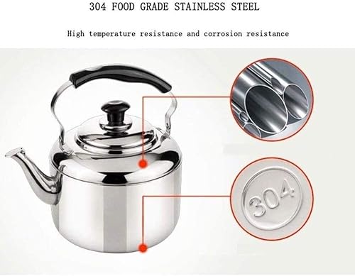 Miniatura 3 de Hervidor de té silbante de acero inoxidable, capacidad 304, tetera, mango antiquemaduras, placas de inducción, estufa de gas (talla  4L)