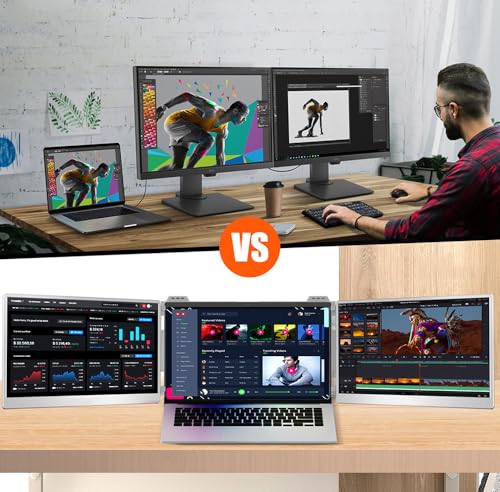 Image of Laptop Screen Extender Portable, 14 Inch Laptop Screen Extender, Triple IPS FHD 1080P, Plug n Play, HDMI Extended Monitor for Laptops (Maximum Length: 15.74 inch) Compatible, for ravel Gaming Work
