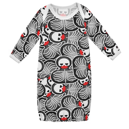 WIFIU Duck Skeleton Pattern Baby Girls Boys Sleeper Gown Cotton Nightgown Long Sleeve, Baby Nightdress Sleeping Clothes for Newborn 6-12 Months Multicolor