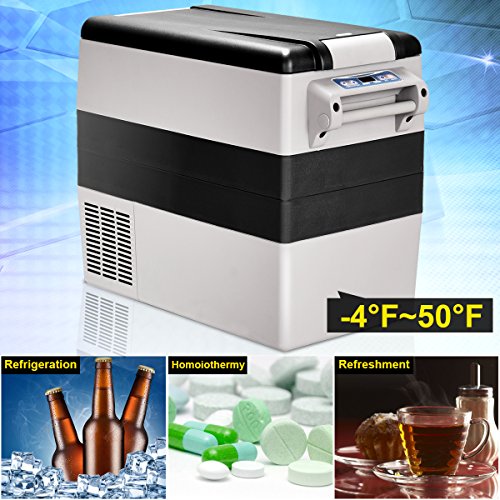 Image of HOMGX 54 Quart (52L) Portable Freezer from-4F to 50F, Adjustable Temperature Display, DC 12 /24V, Vehicle Electric Fridge Cooler for Car and Home Travel, RV, Boat, Outdoor Camping, White