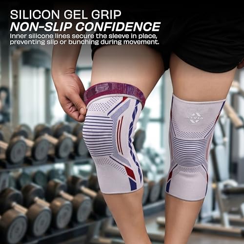 Image of NIVIA Knitted Knee Support with Silicon for Men & Women, Neoprene Compression Sleeve, Anti-Slip Grip, Heat Retention & Stability for Gym, Training, and Injury Recovery (White, Small)