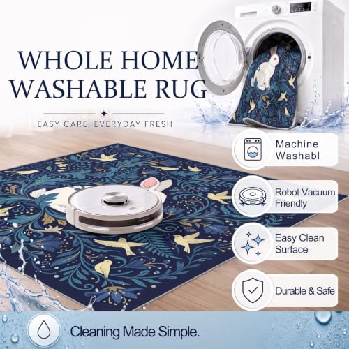 Alfombra con estampado de conejo lavable para sala de juegos y oficina 7